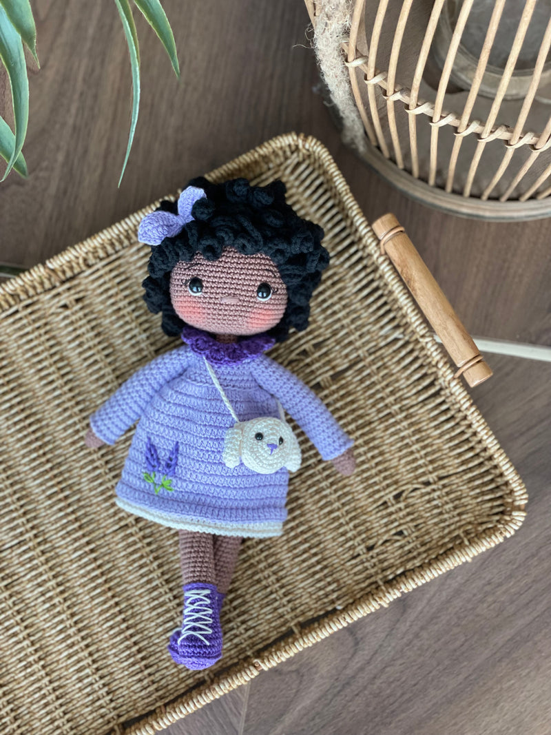 Crochet Lavender Dressed Curly Girl Doll | Amigurumi Lavender Dressed Curly Girl Toy