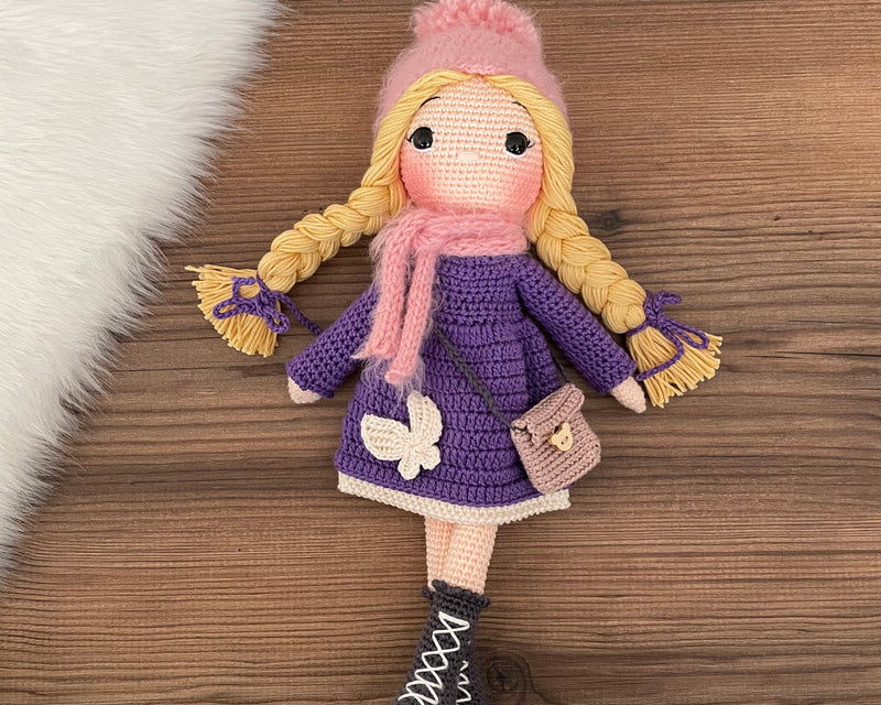 Crochet Purple Winter Girl Doll | Amigurumi Purple Winter Girl Toy