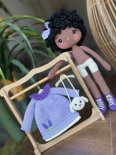 Crochet Lavender Dressed Curly Girl Doll | Amigurumi Lavender Dressed Curly Girl Toy