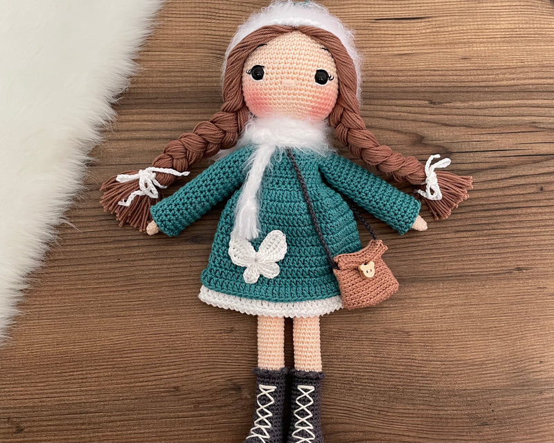 Crochet Turquoise Winter Girl Doll | Amigurumi Turquoise Winter Girl Toy