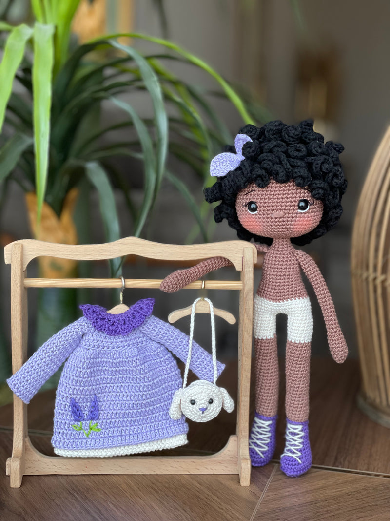 Crochet Lavender Dressed Curly Girl Doll | Amigurumi Lavender Dressed Curly Girl Toy