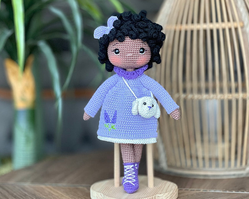 Crochet Lavender Dressed Curly Girl Doll | Amigurumi Lavender Dressed Curly Girl Toy