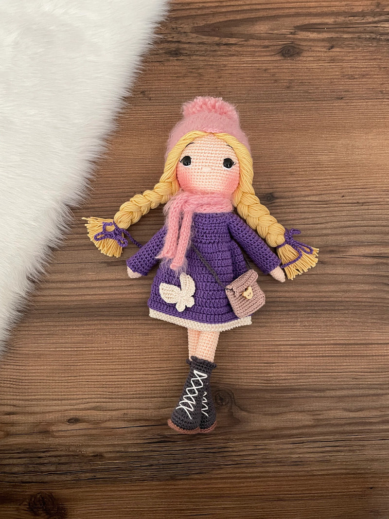 Crochet Purple Winter Girl Doll | Amigurumi Purple Winter Girl Toy