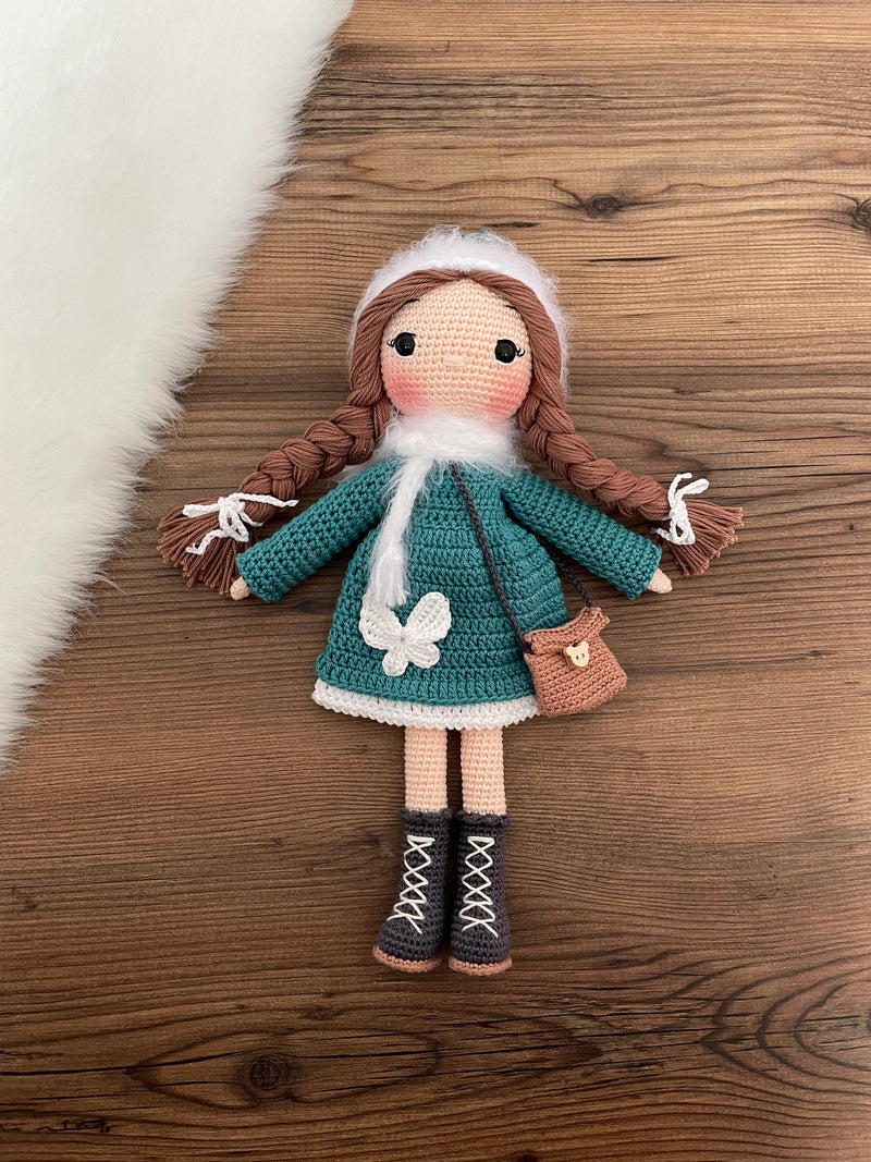 Crochet Turquoise Winter Girl Doll | Amigurumi Turquoise Winter Girl Toy