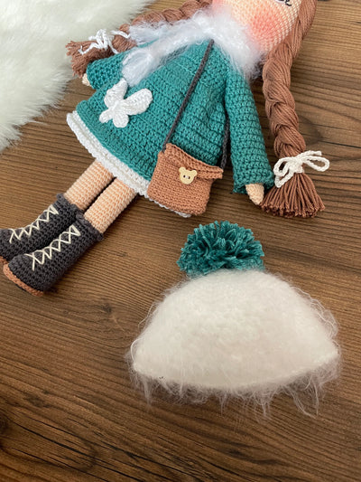 Crochet Turquoise Winter Girl Doll | Amigurumi Turquoise Winter Girl Toy