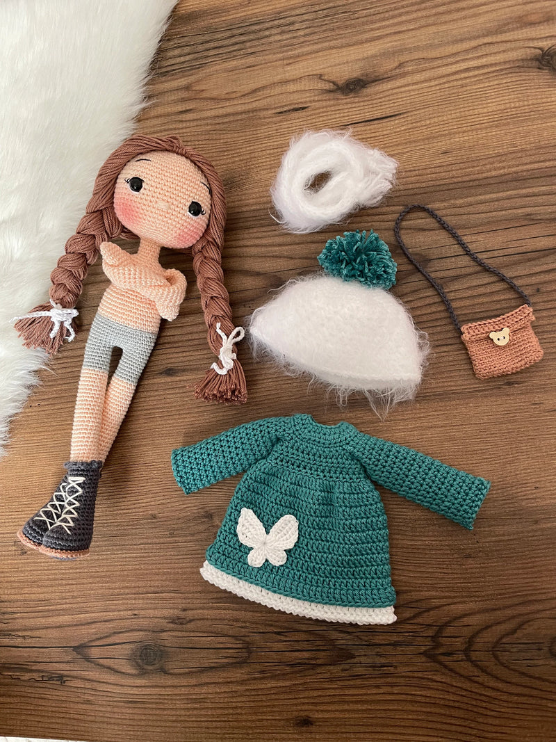 Crochet Turquoise Winter Girl Doll | Amigurumi Turquoise Winter Girl Toy