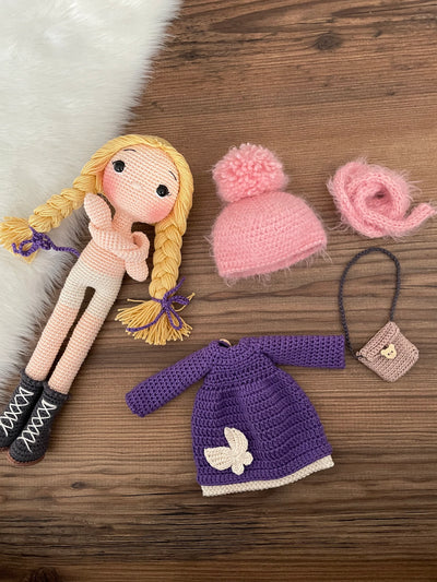 Crochet Purple Winter Girl Doll | Amigurumi Purple Winter Girl Toy