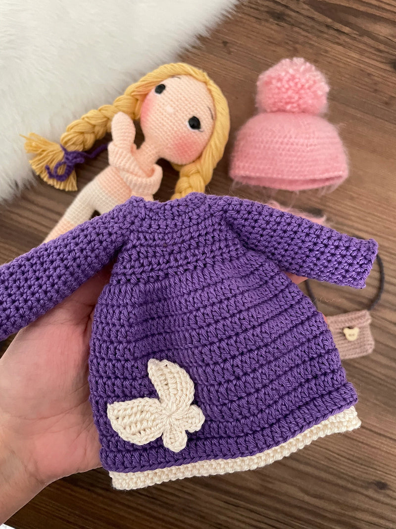 Crochet Purple Winter Girl Doll | Amigurumi Purple Winter Girl Toy