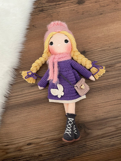 Crochet Purple Winter Girl Doll | Amigurumi Purple Winter Girl Toy