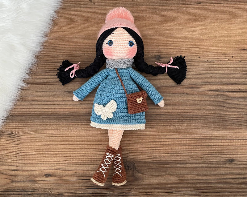 Crochet Blue Winter Girl Doll | Amigurumi Blue Winter Girl Toy