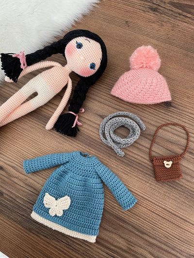 Crochet Blue Winter Girl Doll | Amigurumi Blue Winter Girl Toy