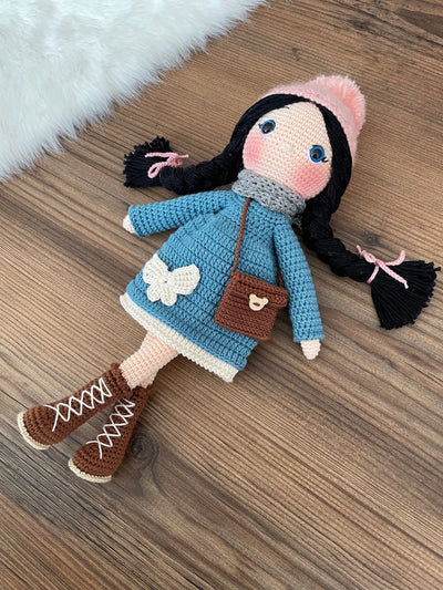 Crochet Blue Winter Girl Doll | Amigurumi Blue Winter Girl Toy