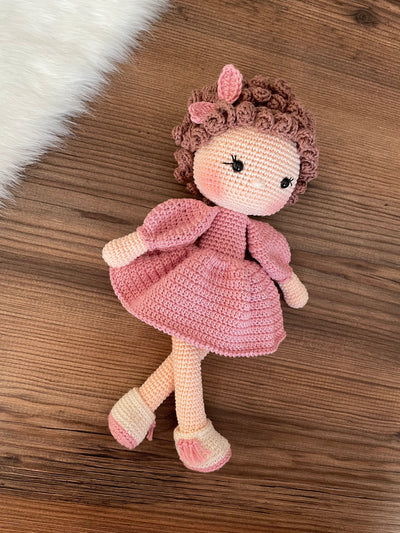 Crochet Pink Dressed Curly Girl Doll | Amigurumi Pink Dressed Curly Girl Toy