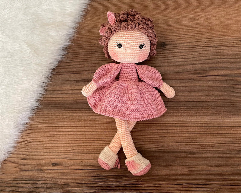 Crochet Pink Dressed Curly Girl Doll | Amigurumi Pink Dressed Curly Girl Toy