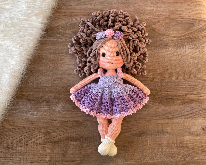 Crochet Purple Dressed Girl Doll | Amigurumi Purple Dressed Girl Toy