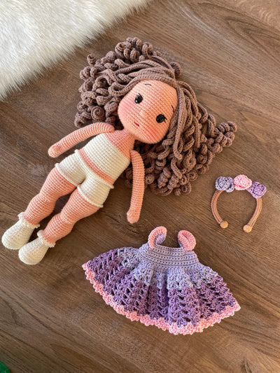 Crochet Purple Dressed Girl Doll | Amigurumi Purple Dressed Girl Toy