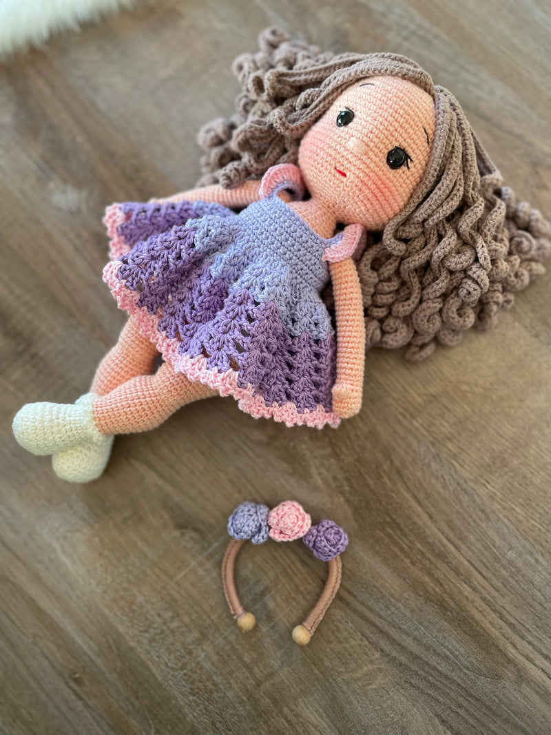 Crochet Purple Dressed Girl Doll | Amigurumi Purple Dressed Girl Toy